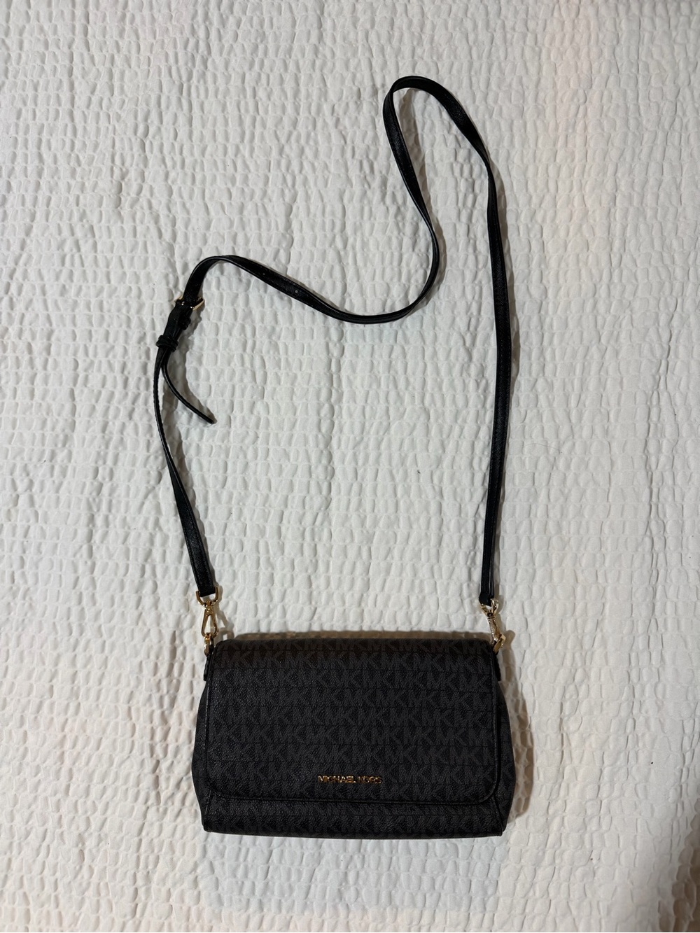 Michael Kors Black MK Logo Crossbody Bag with Gold-Tone Hardware